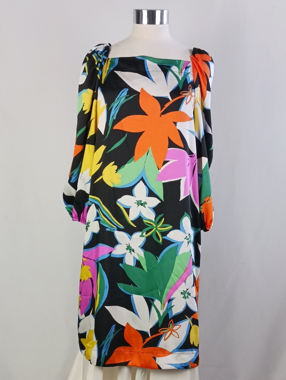 JOSEPH RIBKOFF FLORAL POOF SLEEVES W BELT DRESS